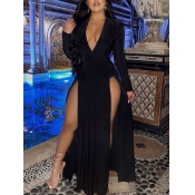 lovely Party Side High Slit Black Maxi Dress