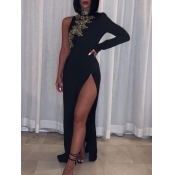 lovely Elegant One Shoulder Side High Slit Black M