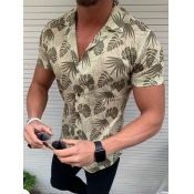 Men lovely Bohemian Turndown Collar Plants Print L