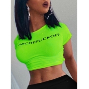 lovely Sexy O Neck Letter Bandage Design Green T-s