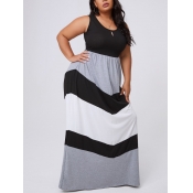 Lovely Casual Patchwork Black Maxi Plus Size Dress