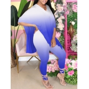 Lovely Casual V Neck Gradient Blue Two Piece Pants