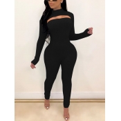 Lovely Sexy Basic Skinny Black Two Piece Pants Set