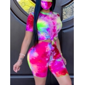lovely Casual O Neck Tie Dye Rose Red Two Piece Sh