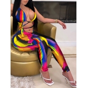 Lovely Sexy Print Cross-over Bandage Design Pink O