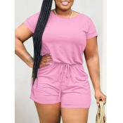 Lovely Leisure Lace-up Pink One-piece Romper