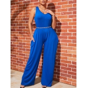 lovely Leisure Basic Loose Blue One-piece Jumpsuit