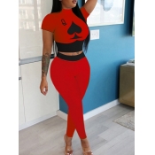 LW Sportswear Print Patchwork Red Two Piece Pants 