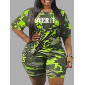 lovely Leisure O Neck Camo Print Green Plus Size T