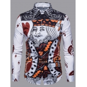 LW Men Stylish Turndown Collar Print White Shirt
