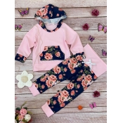 lovely Stylish Hooded Collar Patchwork Pink Girl T