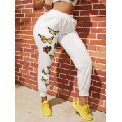 lovely Casual Butterfly Print White Pants