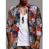 lovely Bohemian Turndown Collar Plants Print Multi