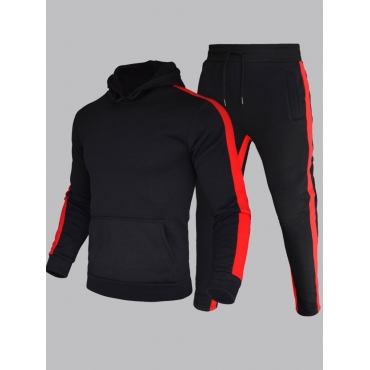 

LW Men Hooded Collar Patchwork Black Oversized Pants Set
