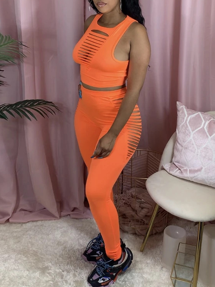 

lovely Street Sleeveless Hollow-out Croci Two Piece Pants Set