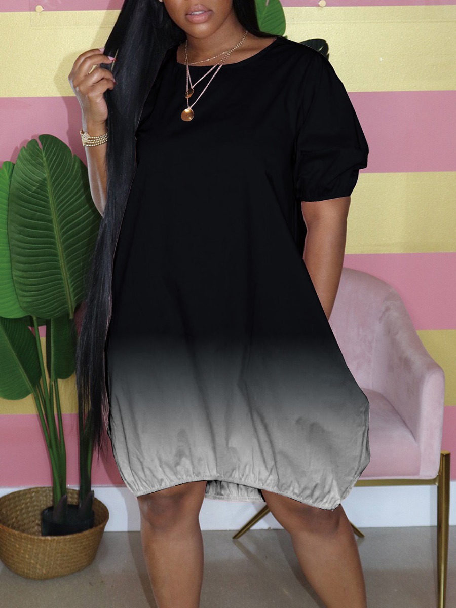 

lovely Casual O Neck Gradient Black Knee Length Dress