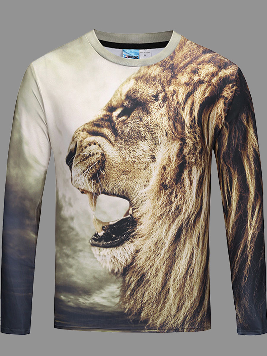 

Lovely Men Casual O Neck Animal Print Grey T-shirt