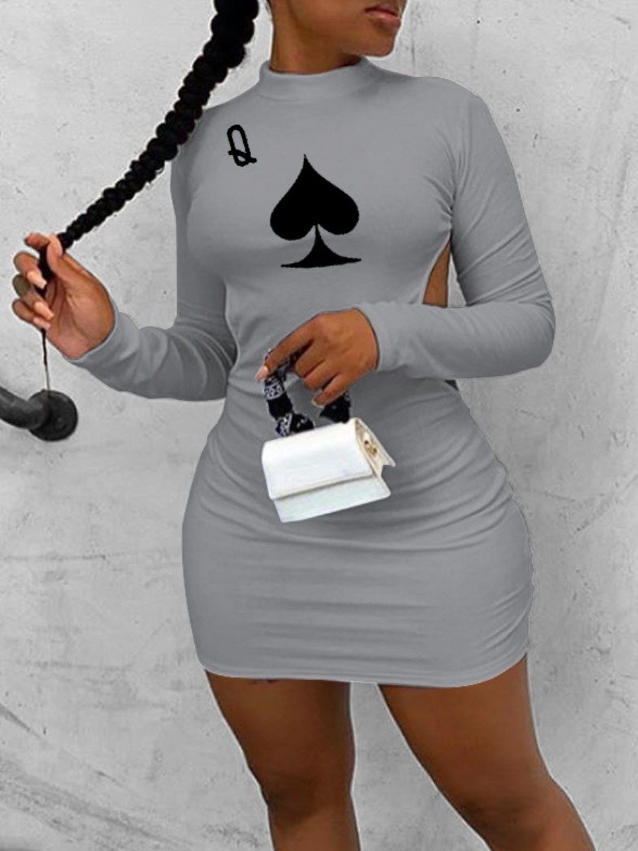 

lovely Street Backless Print Grey Mini Dress