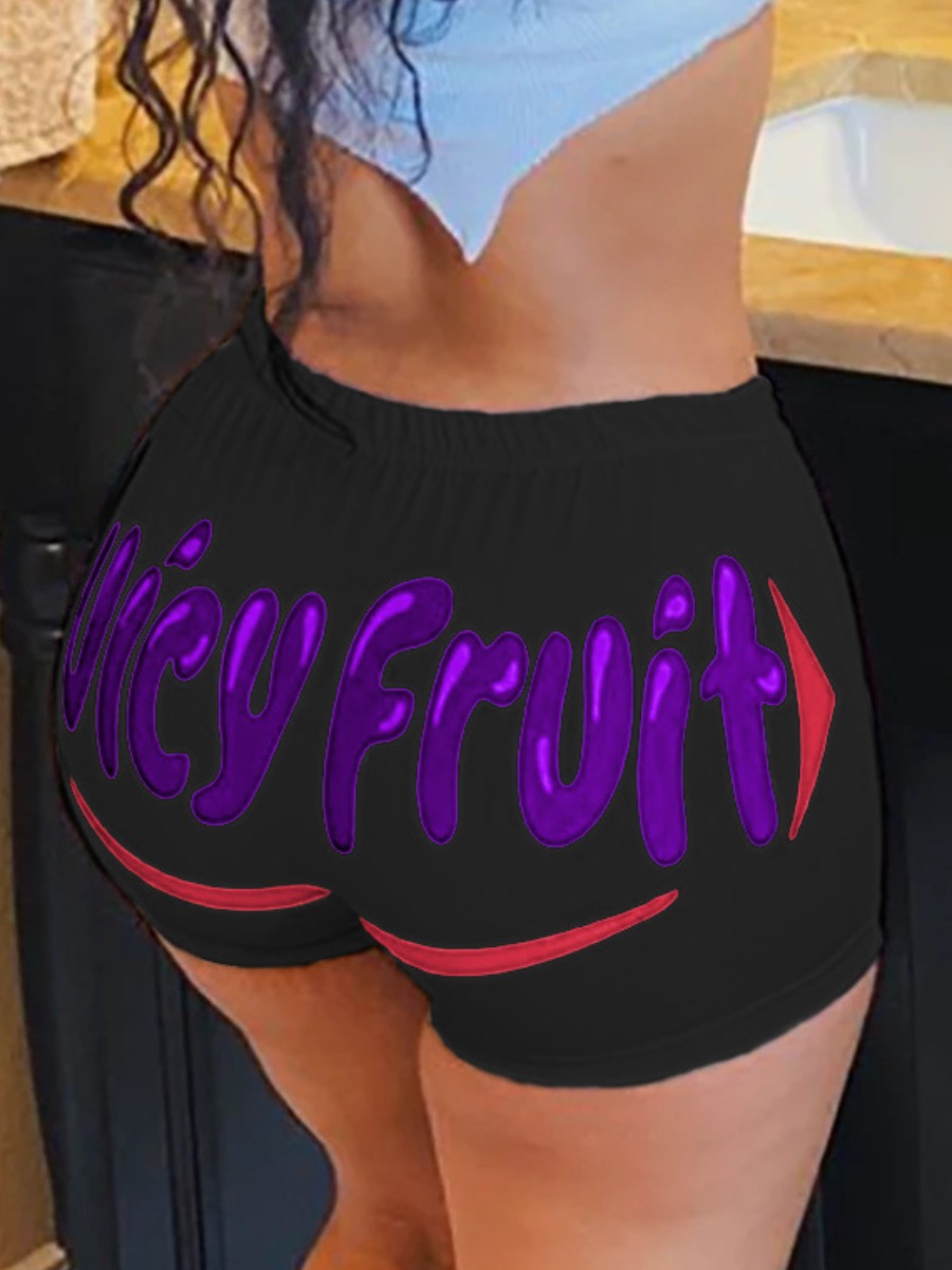 

lovely Casual Letter Purple Shorts