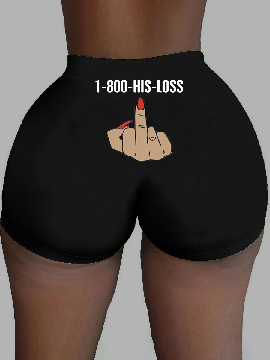 

lovely Sportswear Print Black Shorts