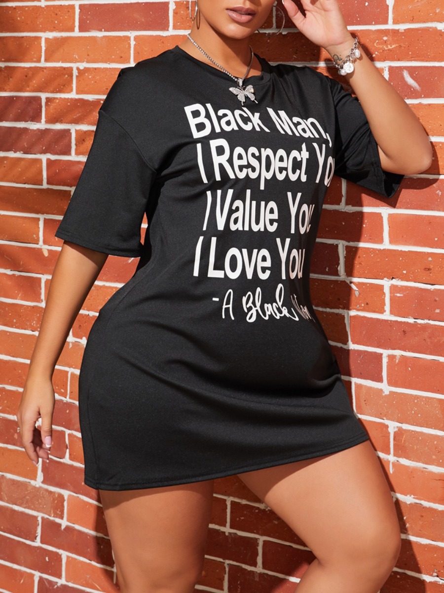 

lovely Leisure O Neck Letter Print Black Mini Dress