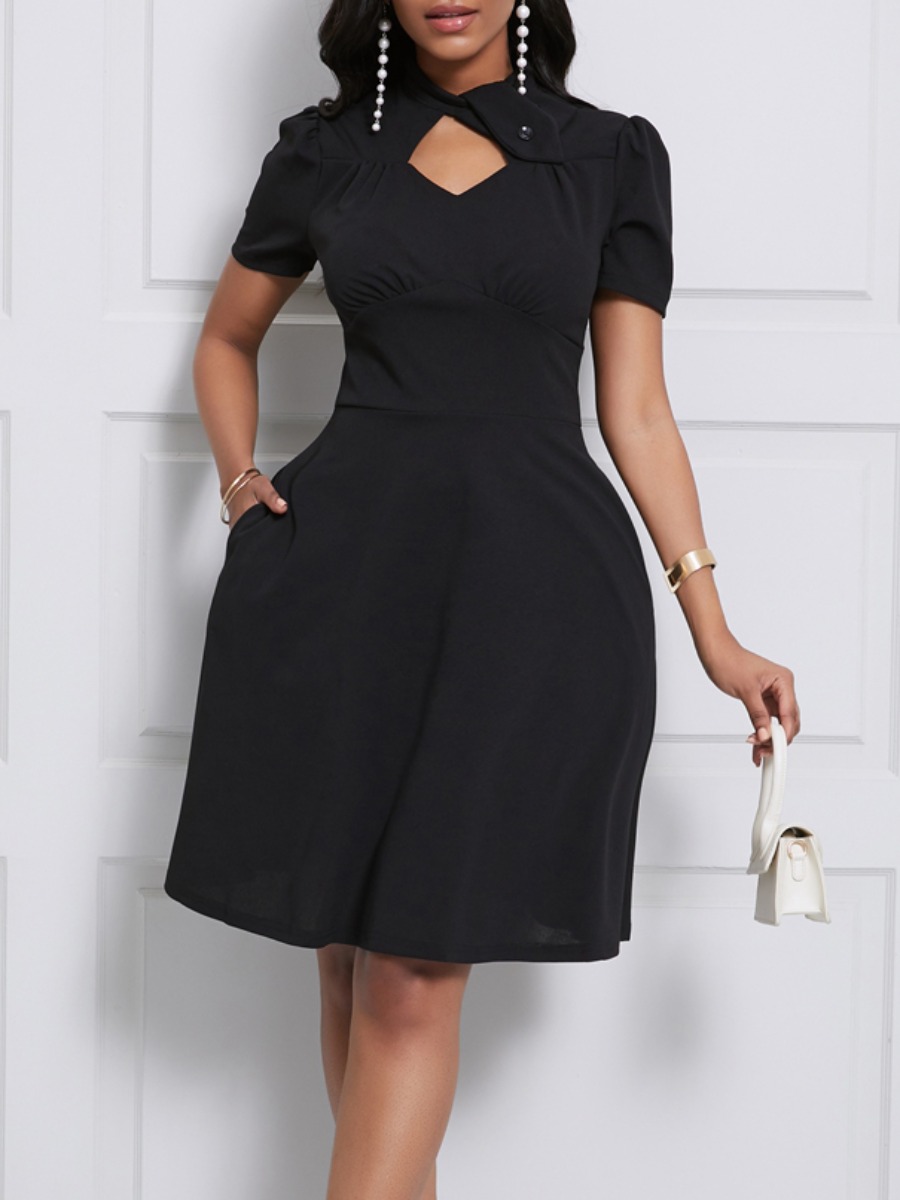 

lovely Trendy Hollow-out Black Knee Length Dress