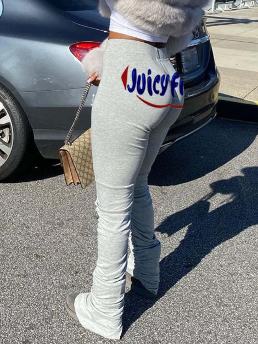 

lovely Sportswear Letter Print Skinny Grey Pants