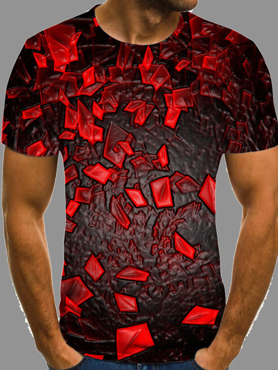 

lovely Sportswear O Neck Print Purplish Red Men T-shirt