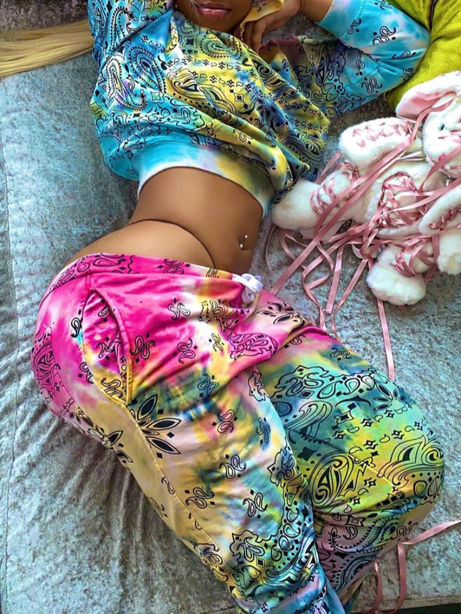 

lovely Trendy Tie Dye Multicolor Two Piece Pants Set, Multi