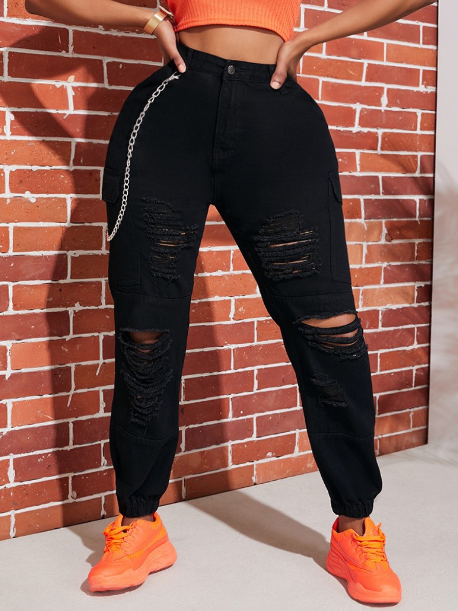 

lovely Street Broken Holes Black Jeans