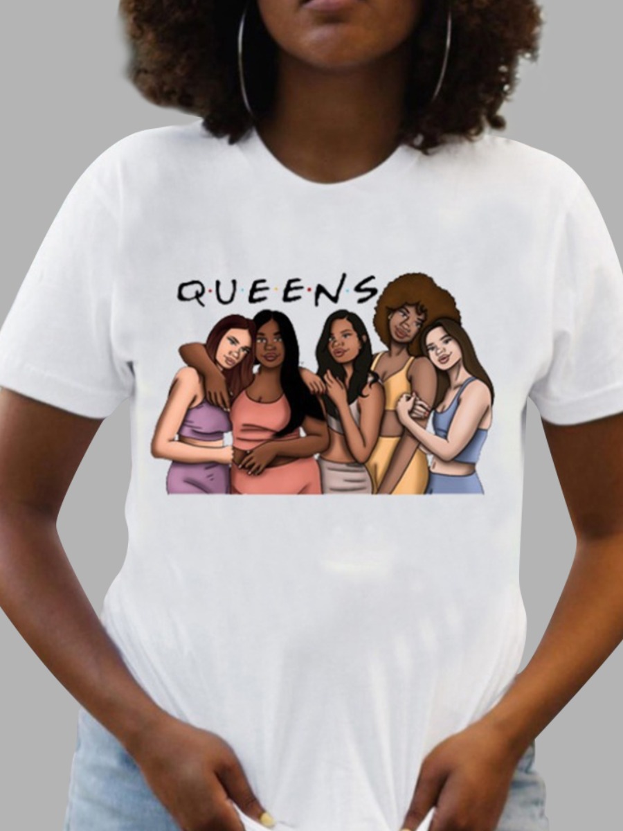 

lovely Leisure O Neck Print White T-shirt