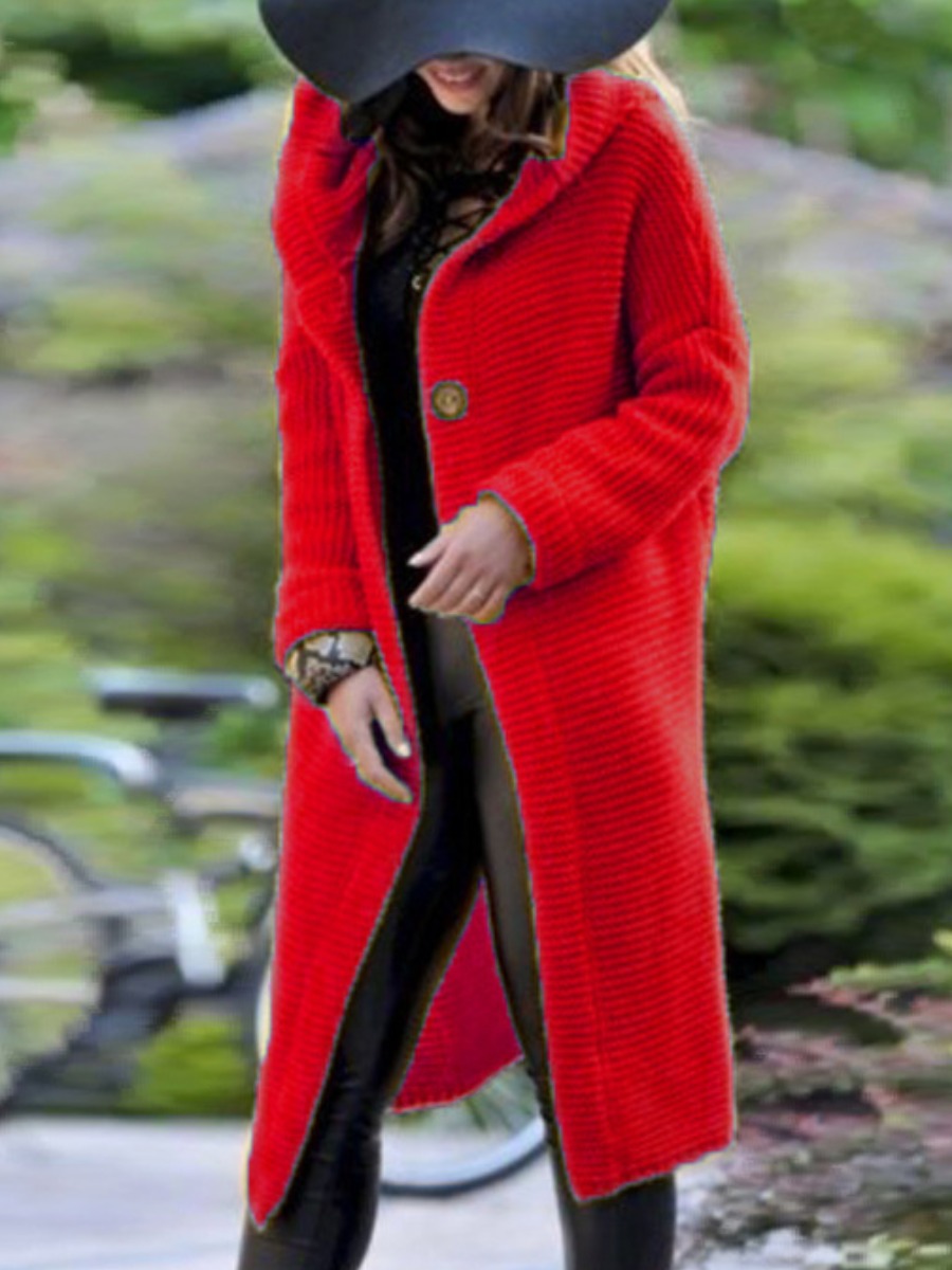 

lovely Casual Hooded Collar Buttons Design Red Wool