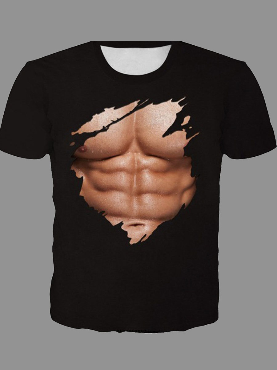 

Men lovely Casual O Neck Print Carbon Black T-shirt