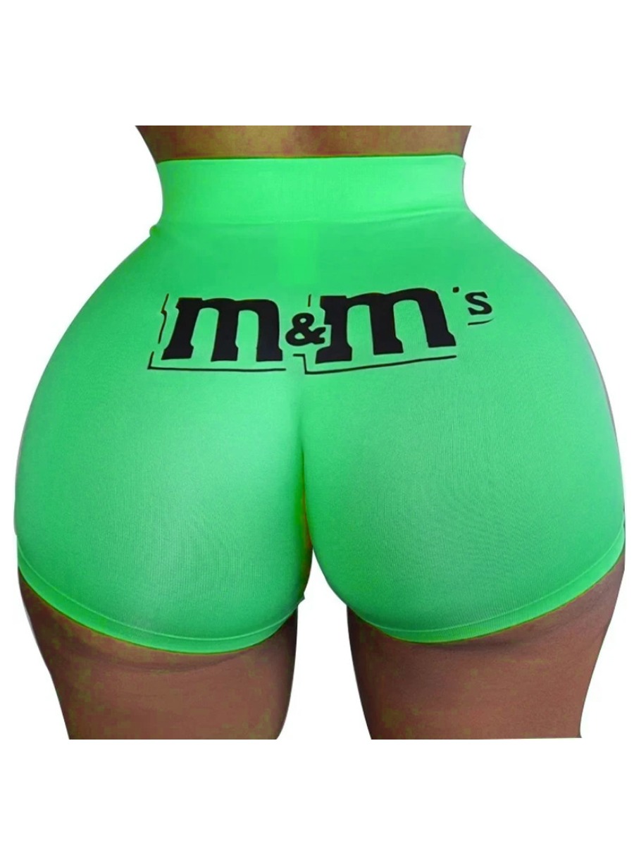 

lovely Sportswear Letter Skinny Green Shorts