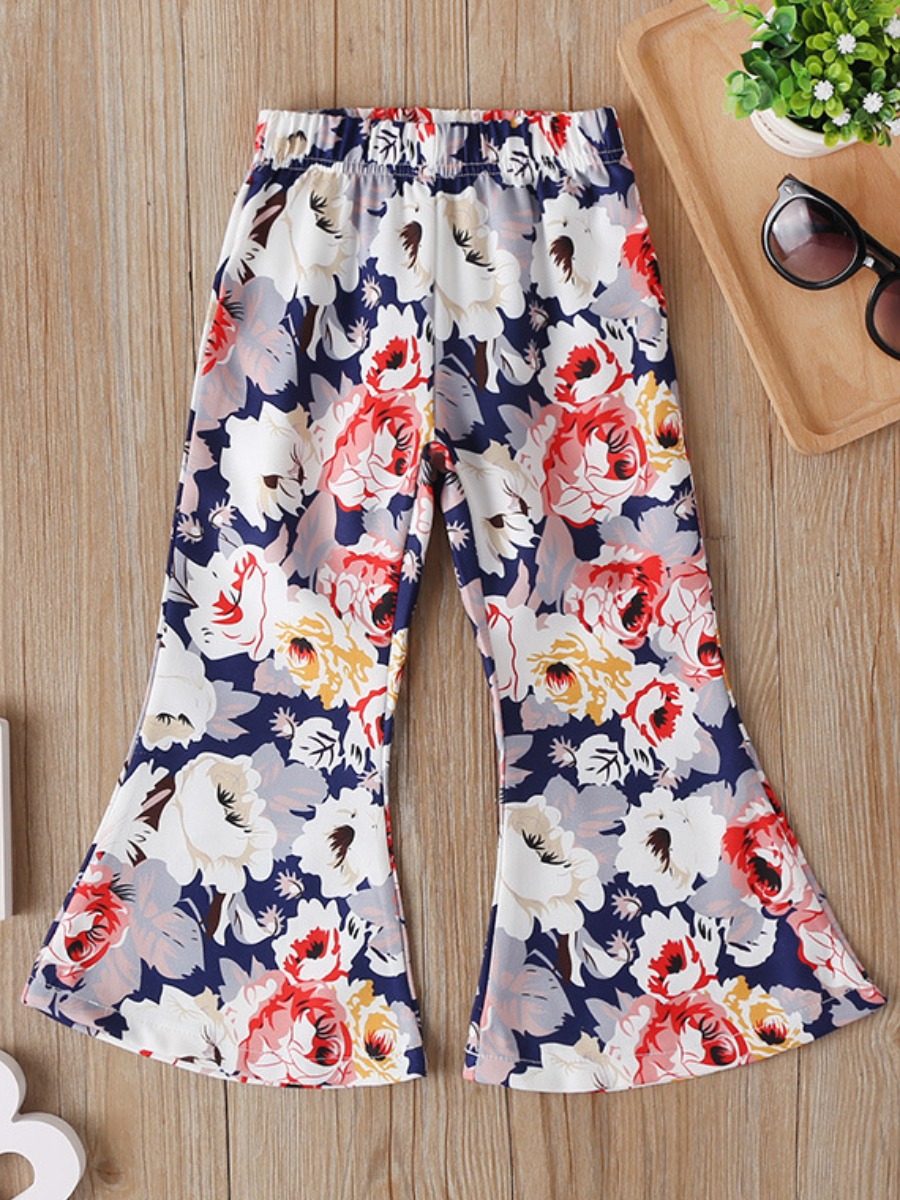 

lovely Trendy Floral Print Blue Girl Pants