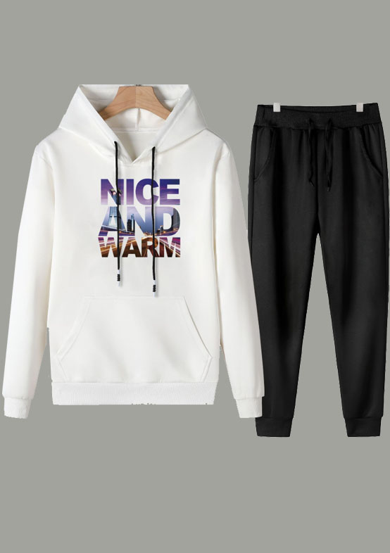 

lovely Sportswear Hooded Collar Letter Print White Men Two-piece Pants Set