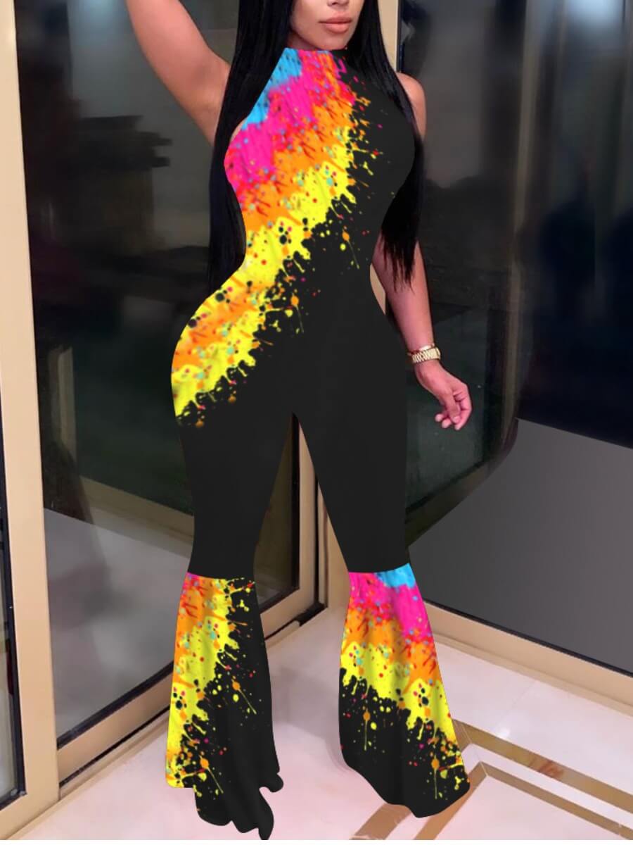 

lovely Trendy Sleeveless Graffiti Print Yellow One-piece Jumpsuit