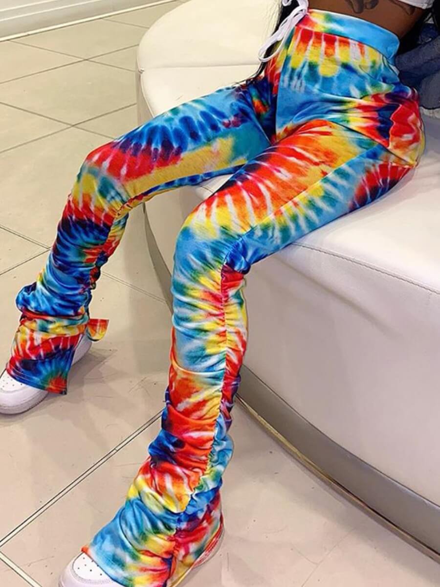 

Lovely Trendy Tie-dye Yellow Pants