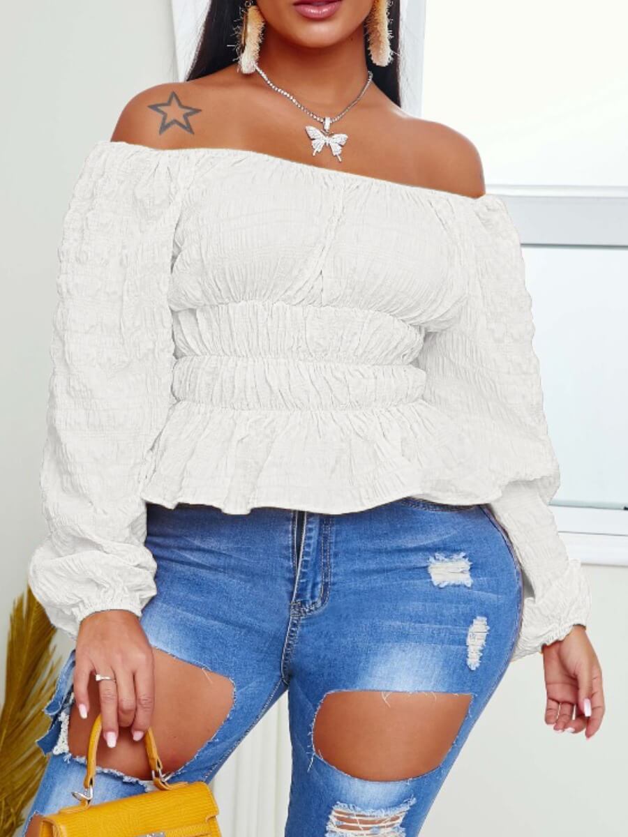 

Lovely Trendy Dew Shoulder Fold Design White Blouse