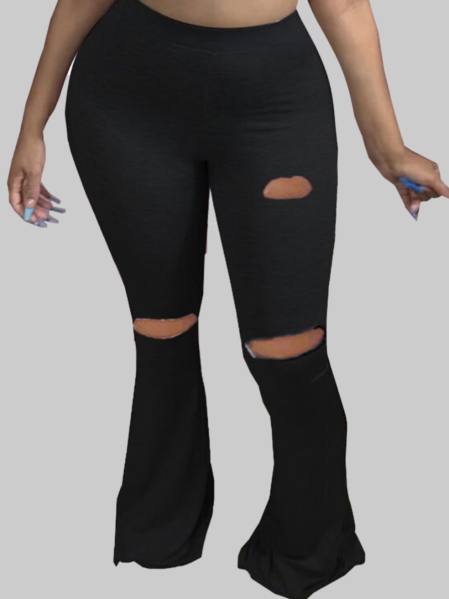 

lovely Street Broken Holes Black Plus Size Pants
