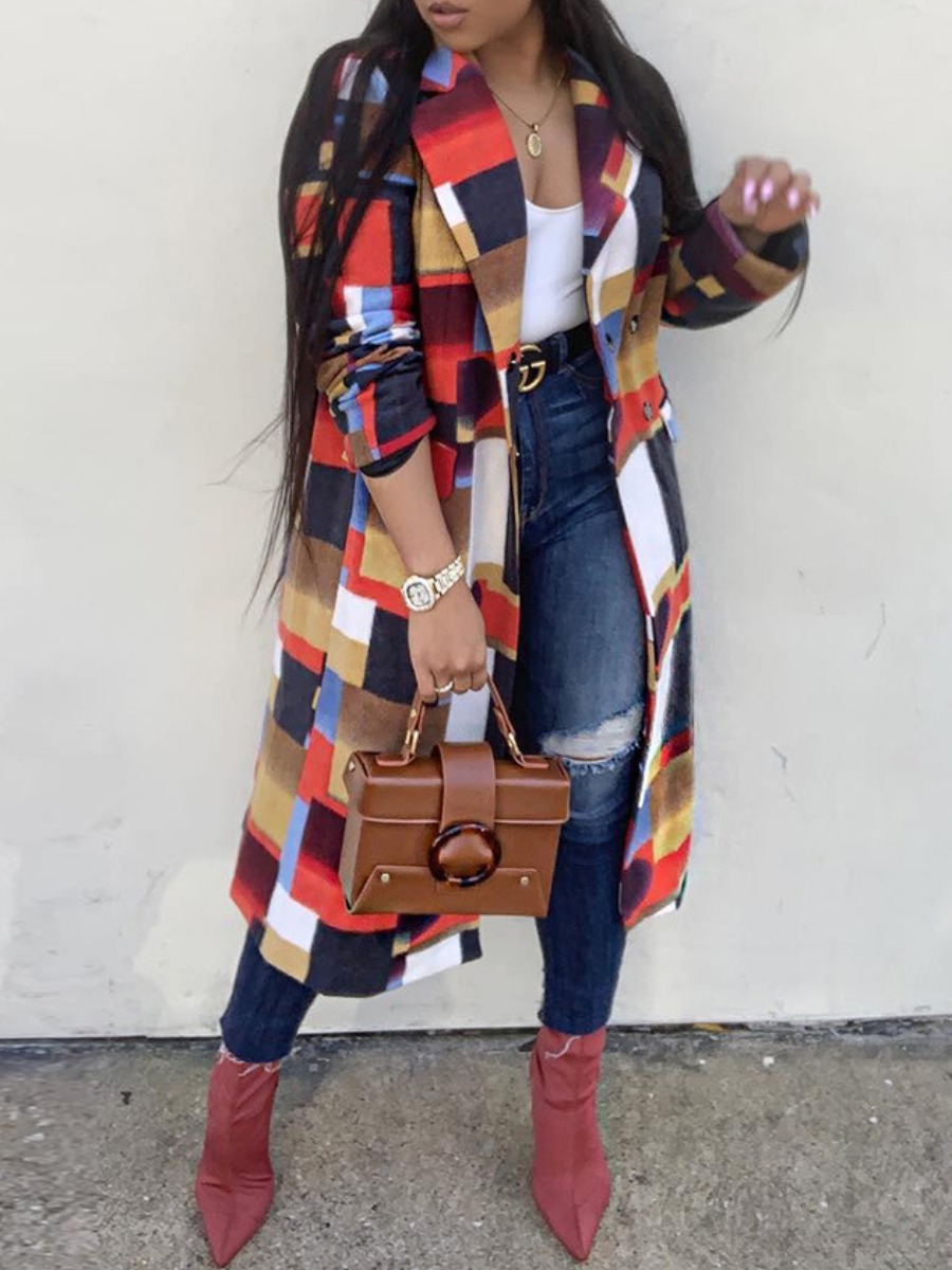 

lovely Stylish Grid Print Red Wool