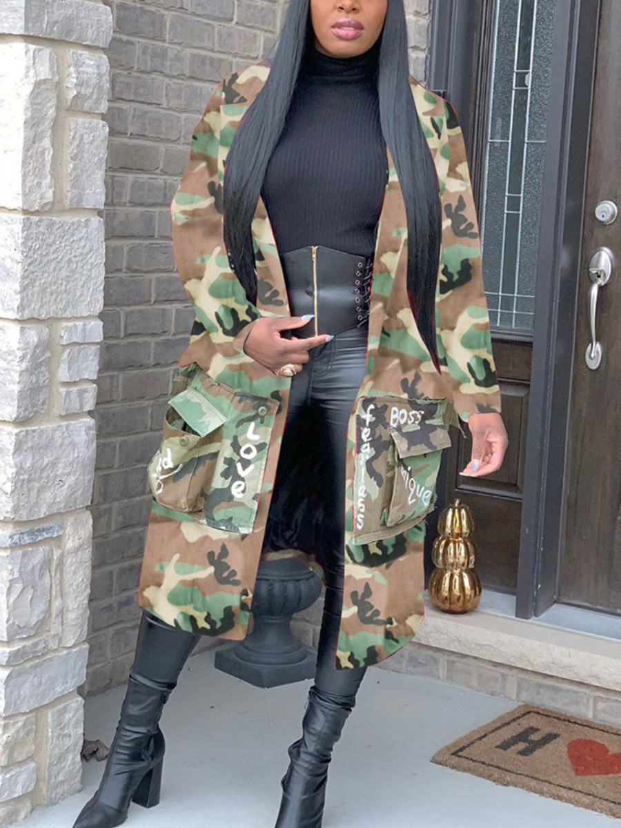 

lovely Leisure Camo Letter Print Coat
