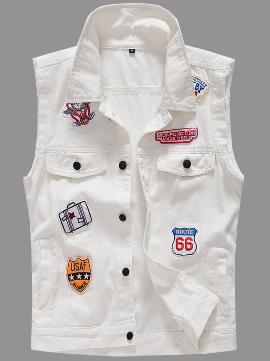 

lovely Trendy Turndown Collar Patchwork White Men Denim Waistcoat