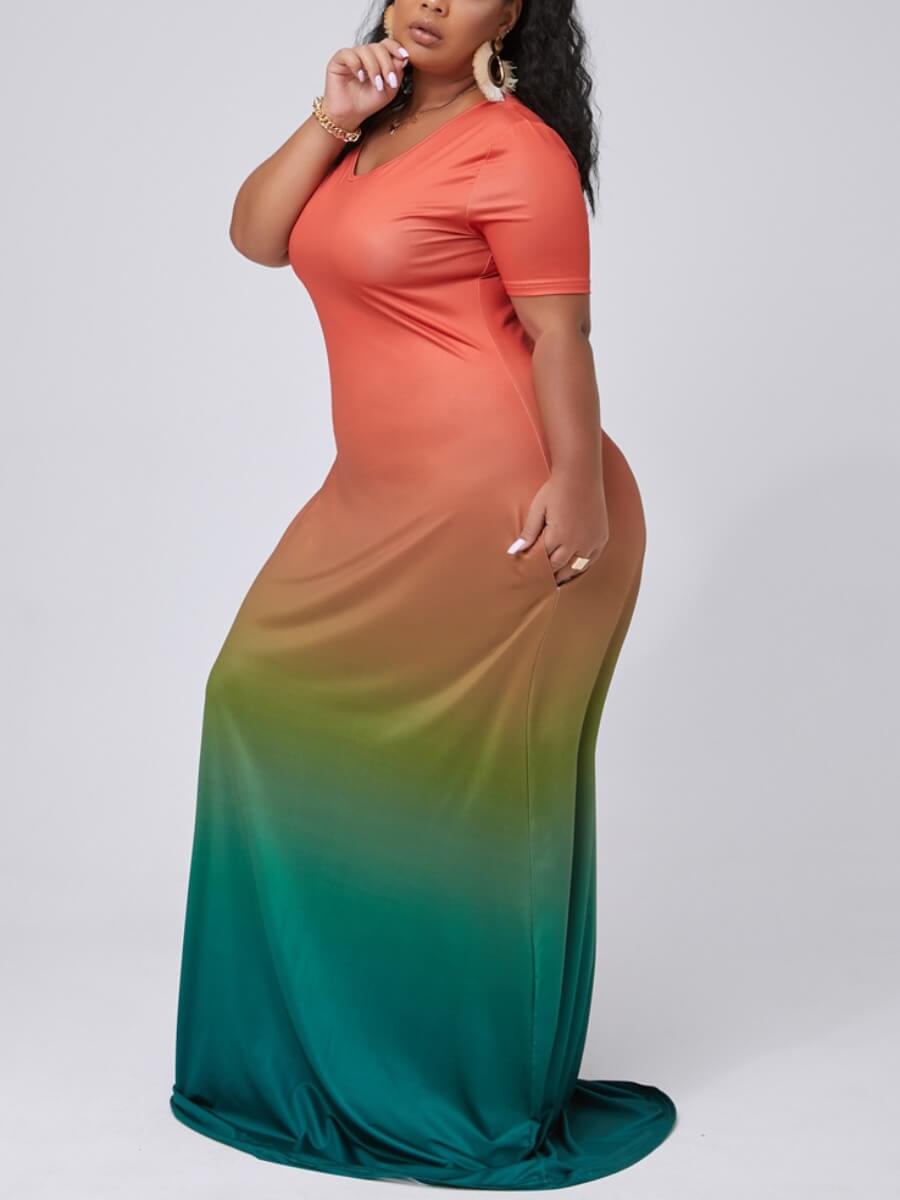 

LW Plus Size Casual V Neck Gradient Wine Red Maxi Dress
