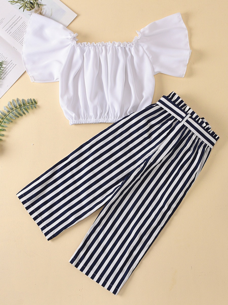 

lovely Sweet Striped White Girl Two-piece Pants Set