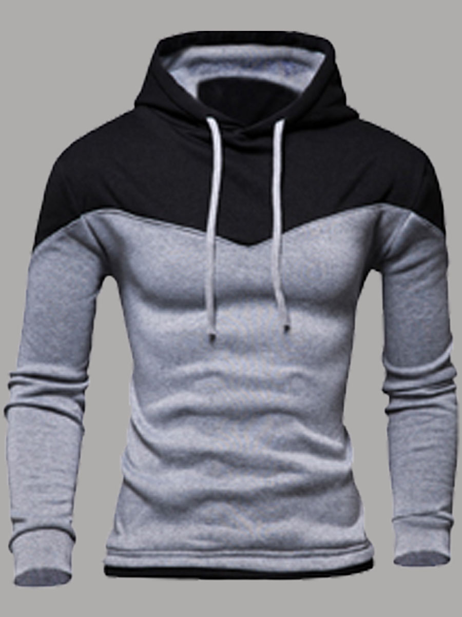 

lovely Sportswear Hooded Collar Patchwork Light Grey Men Hoodie