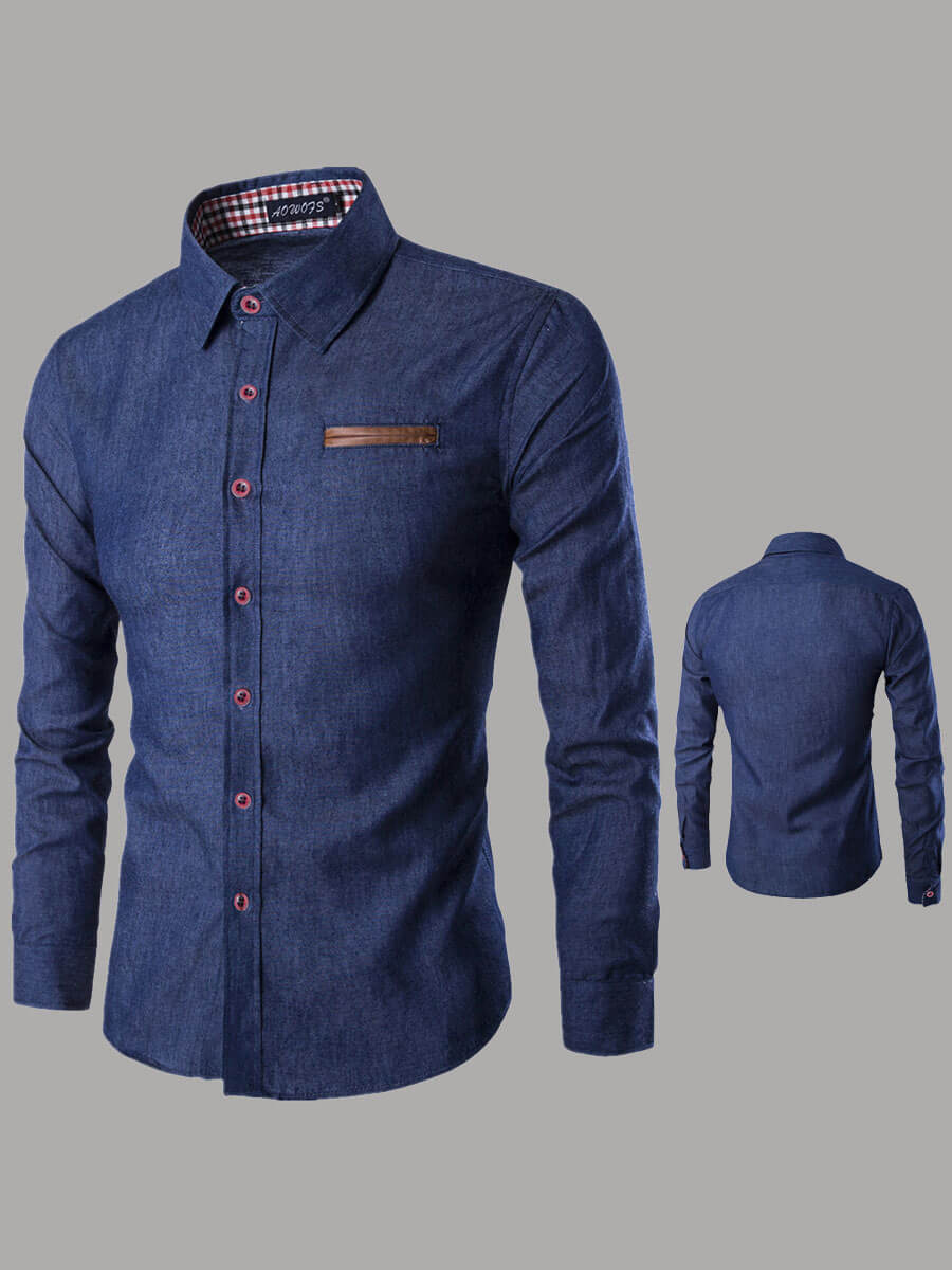 

Men lovely Trendy Turndown Collar Buttons Design Deep Blue Men Shirt
