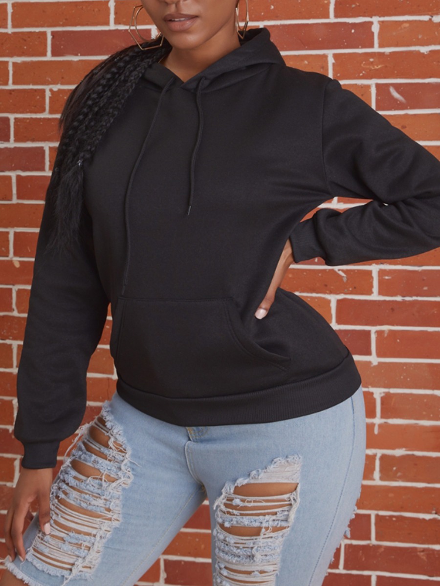 

lovely Sportswear Hooded Collar Basic Black Hoodie