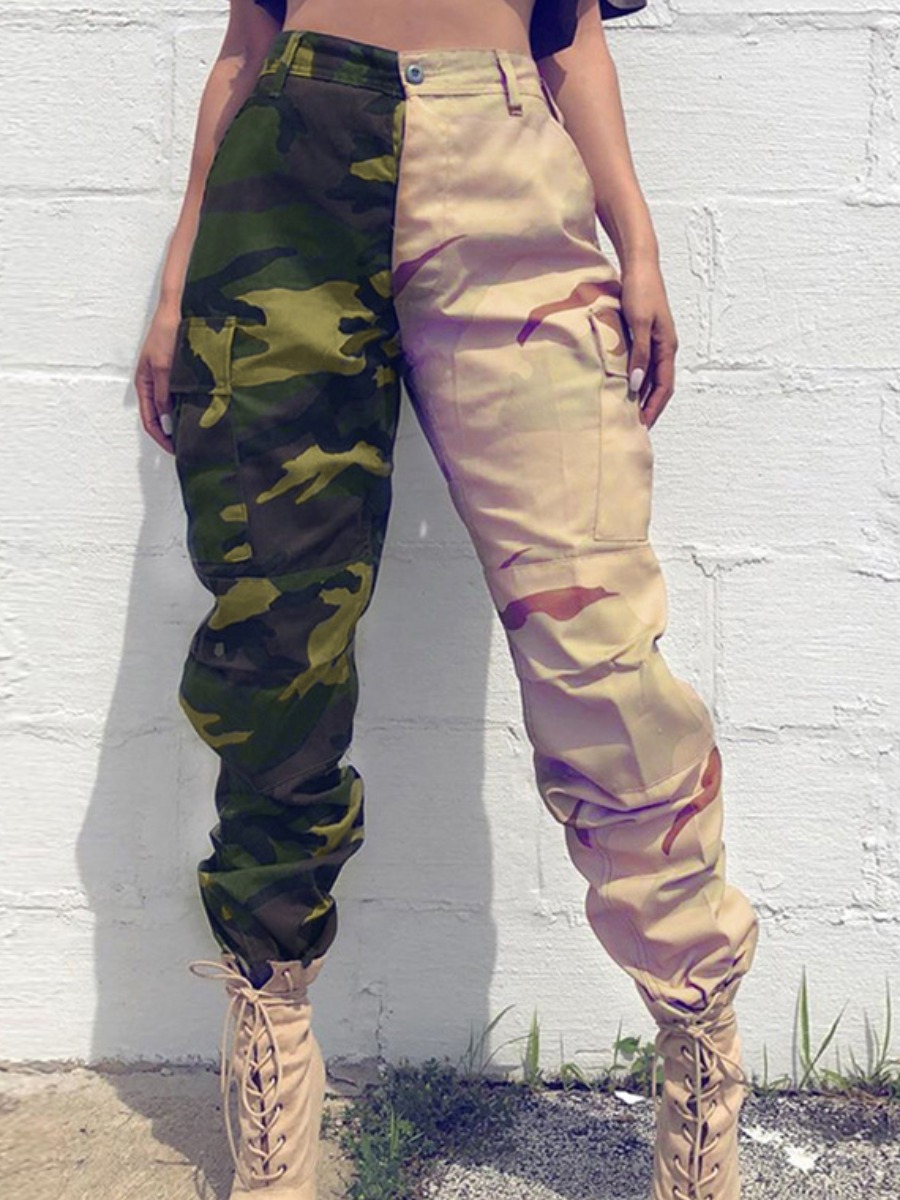 

lovely Street Camo Print Patchwork Pants