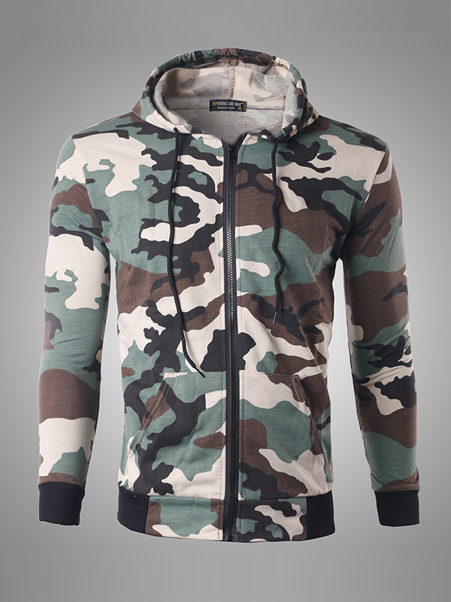 

lovely Trendy Hooded Collar Camo Print Light Green Men Hoodie